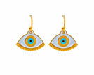 Gold Evil Eye in White, Hoop Earrings detail view