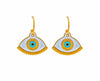 Gold Evil Eye in White, Hoop Earrings detail view