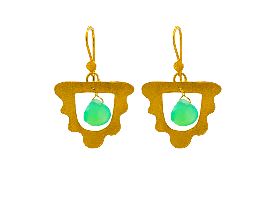 Close up of cleopatra the bohemian, earrings, in gold plated silver