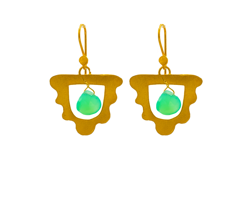 Close up of cleopatra the bohemian, earrings, in gold plated silver