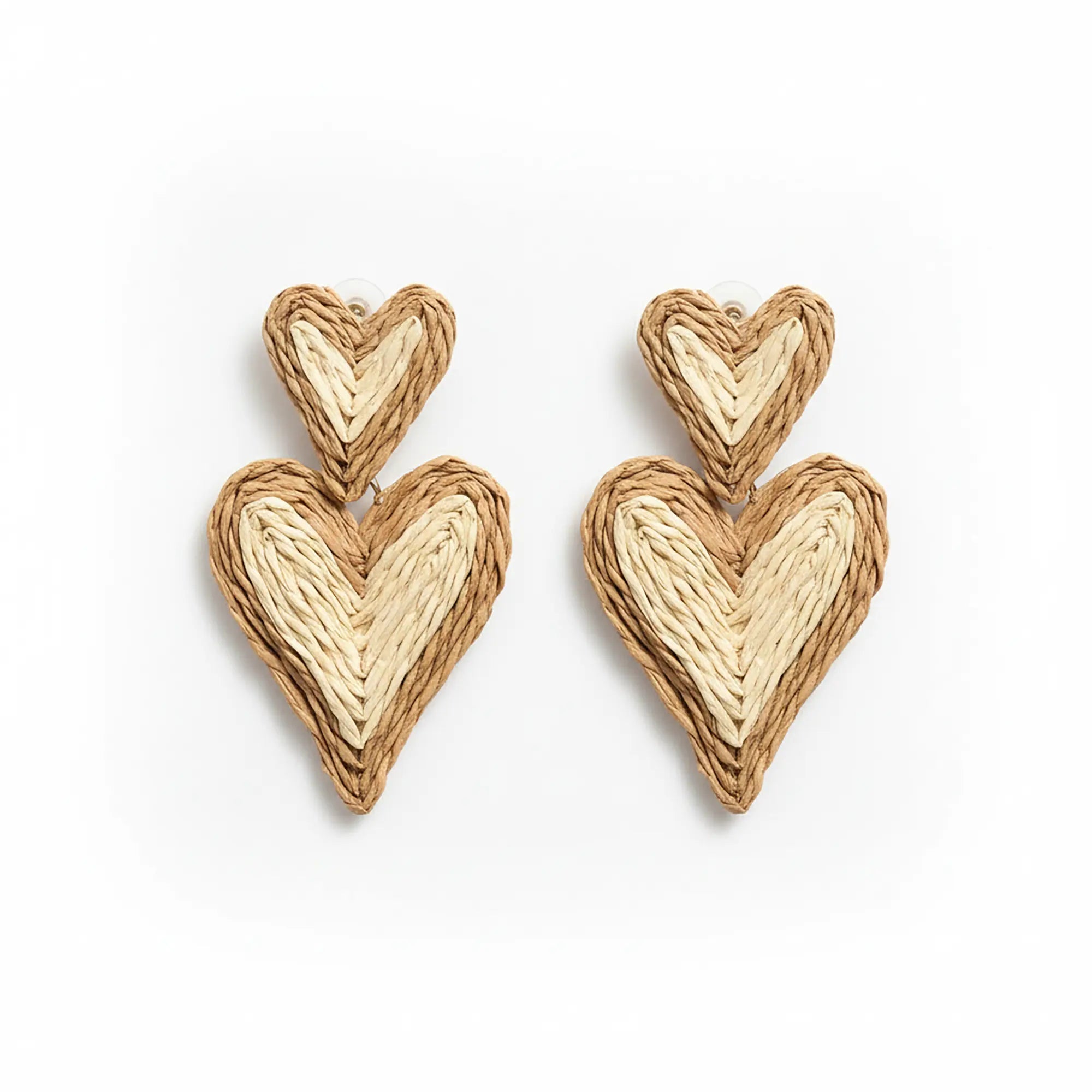Large woven heart earrings with layered heart design