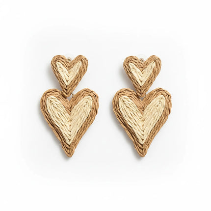 Large woven heart earrings with layered heart design