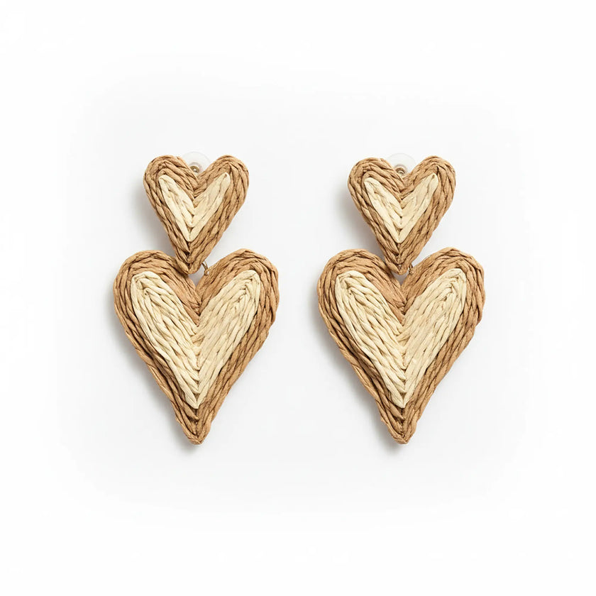 Large woven heart earrings with layered heart design
