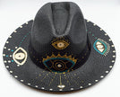 Glam Eye, Fedora, Hand-painted Hat in Black