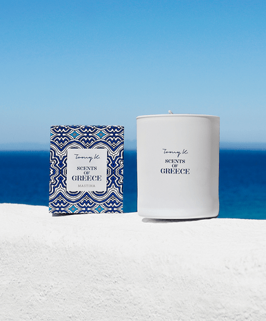 Close up of aniseed scented candle, in white