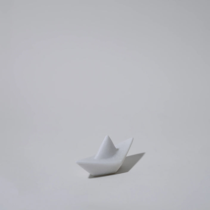 Cycladic Naxos Marble Boat Origami Sculpture