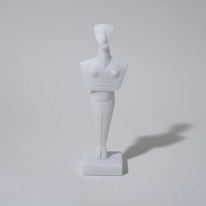 Cycladic marble female figurine sculpture handmade in Naxos from authentic Naxos marble