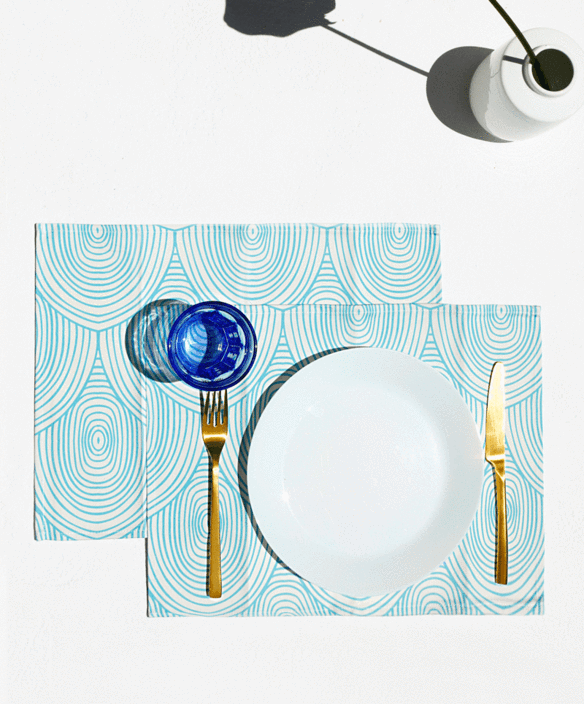 Arc, Set of 2 Cotton-made, Placemats in Light Blue