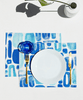 Close up of mosaico, set of 2 cotton-made, placemats in blue