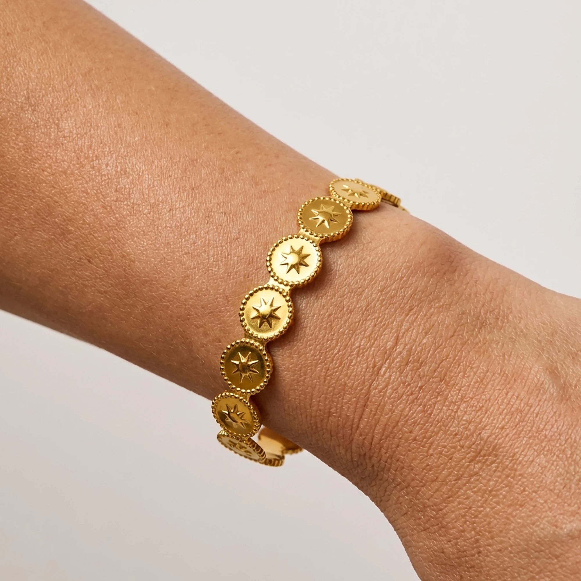 Close up of asteri celestial cuff bracelet