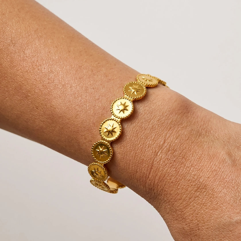 Close up of asteri celestial cuff bracelet