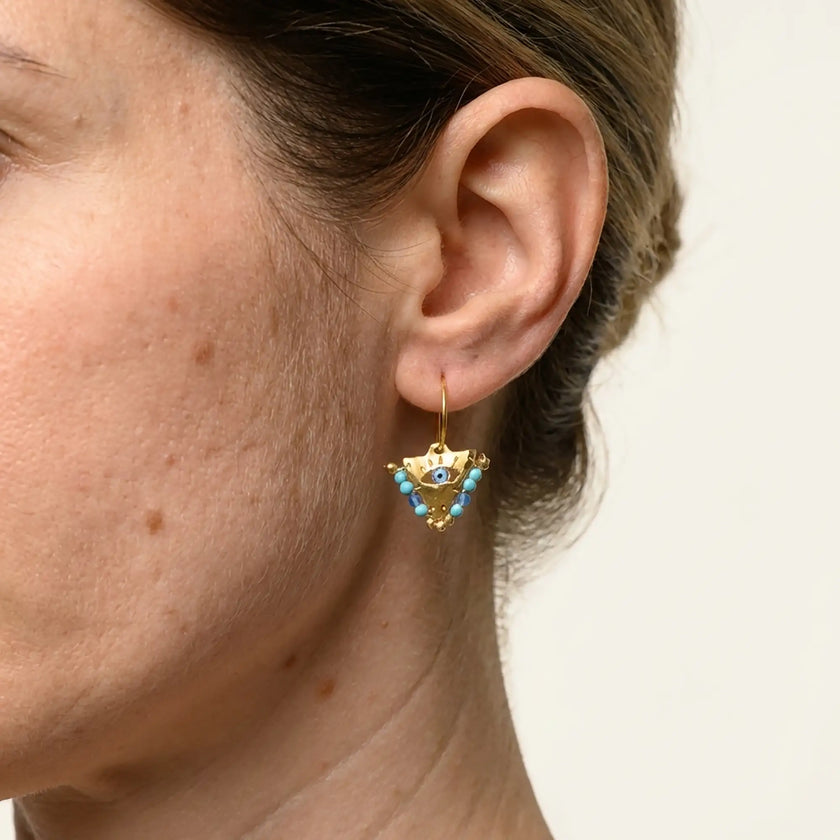 Close up of naxos blue fylachto earrings small