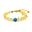 Adjustable bracelet with golden chip beads and blue Murano glass focal bead