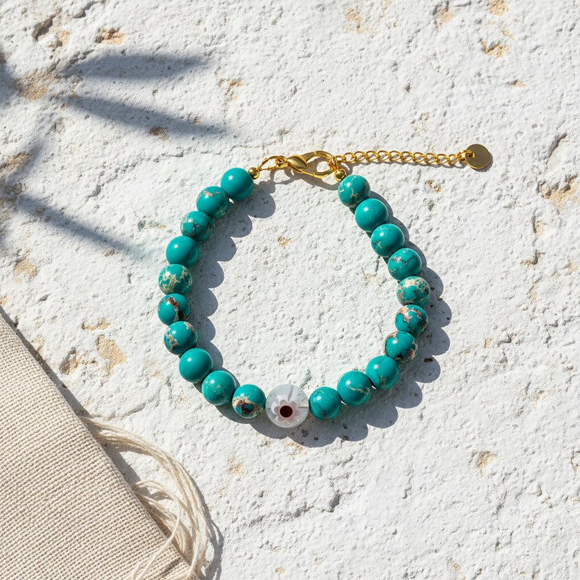 Mati Thalassa Bracelet with Murano Evil Eye styled view