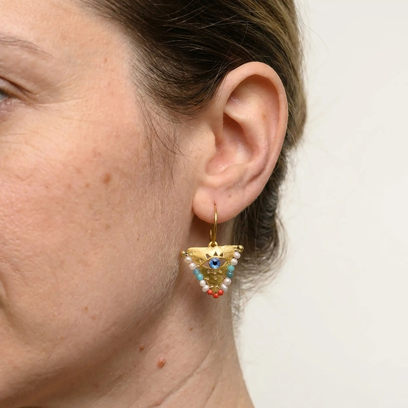 Close up of multicolor fylachto earrings medium