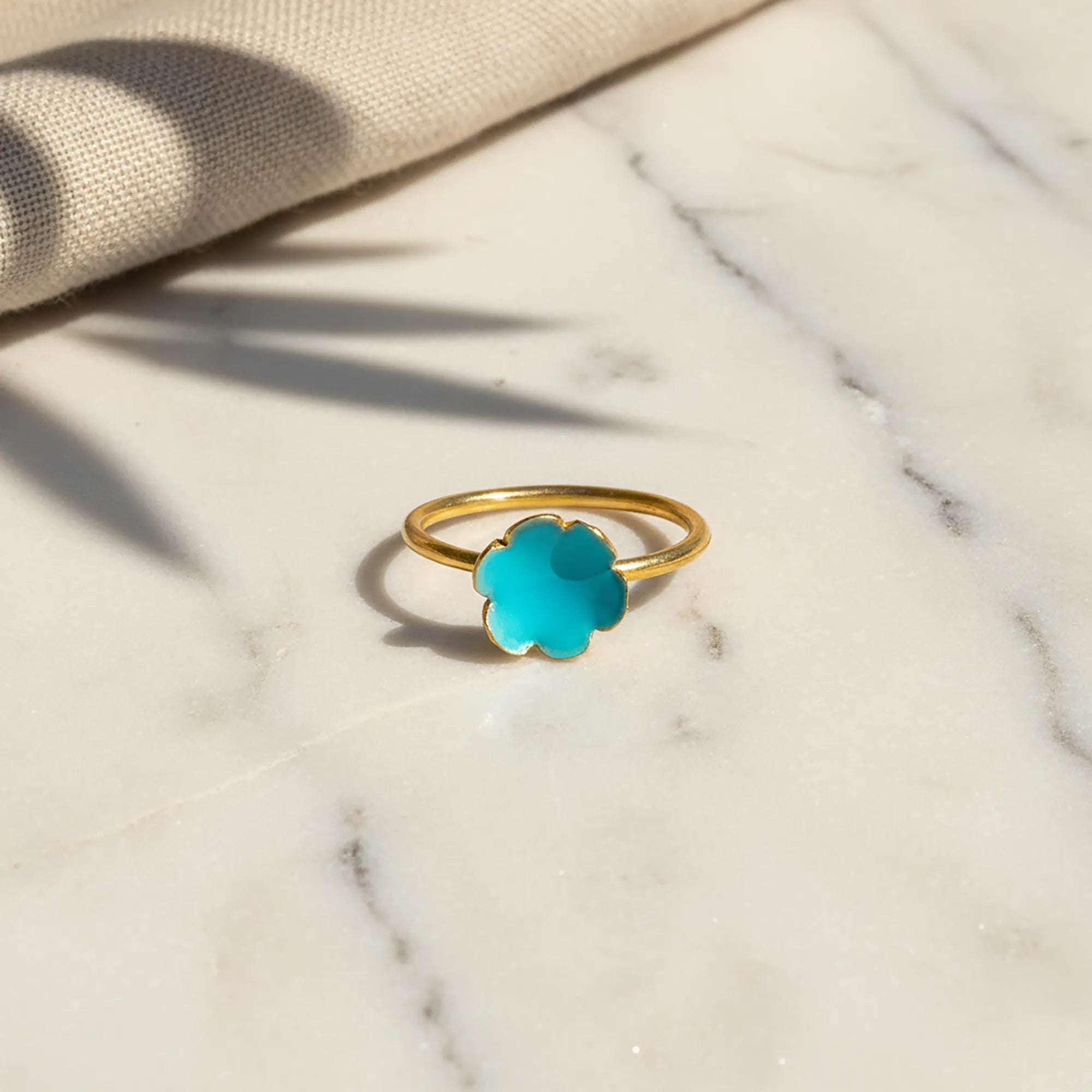 Petrol Green Flower Ring styled view