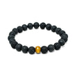 Handmade Santorini lava bracelet with black volcanic stone beads and natural wooden center bead