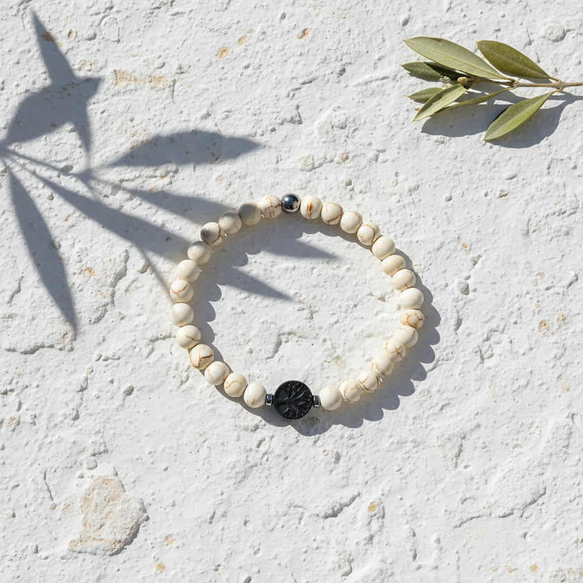 Handmade tree of life stone bracelet with white marbled beads