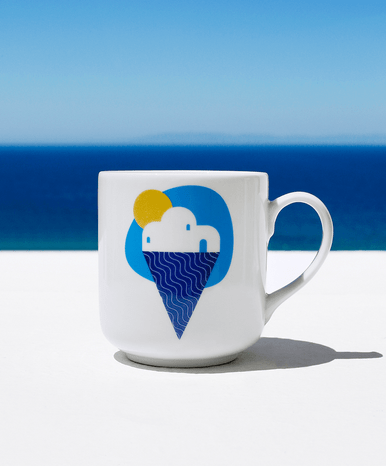 Close up of yummy greece coffee ceramic mug
